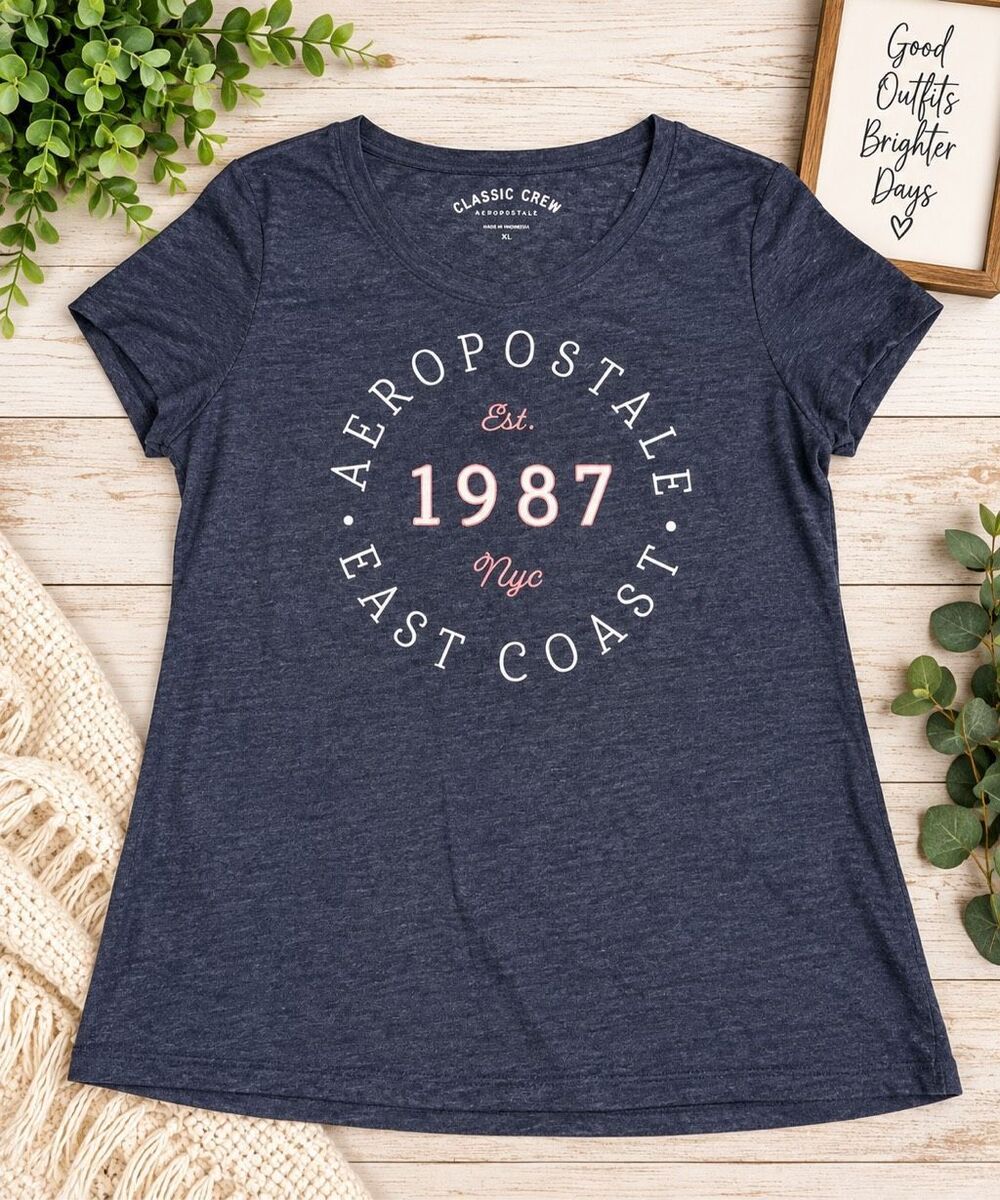 Aeropostale Women’s XL Navy Blue 1987 East Coast NYC Graphic Crew Neck T-Shirt